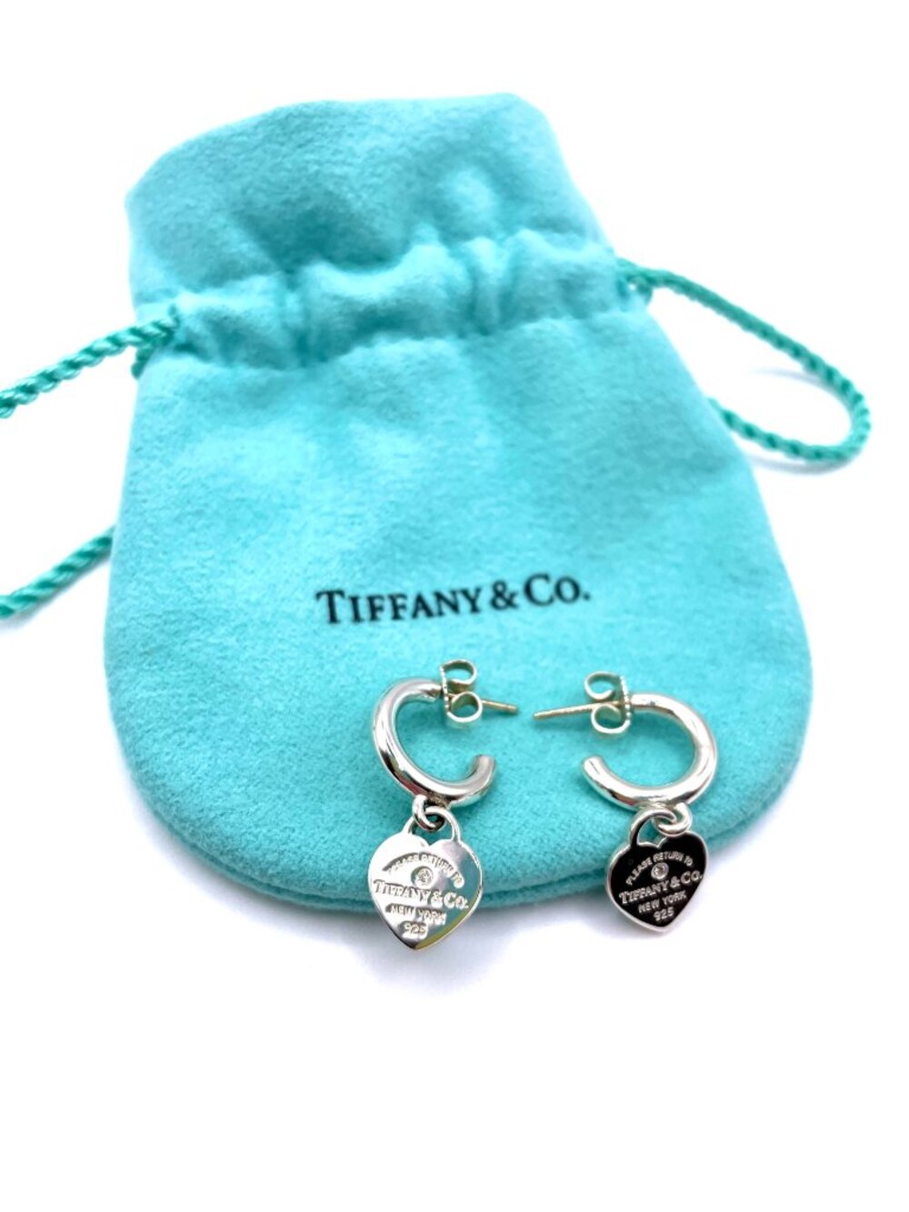 TIFFANY & CO. STERLING SILVER HEART HOOP EARRINGS - Picture 2 of 2